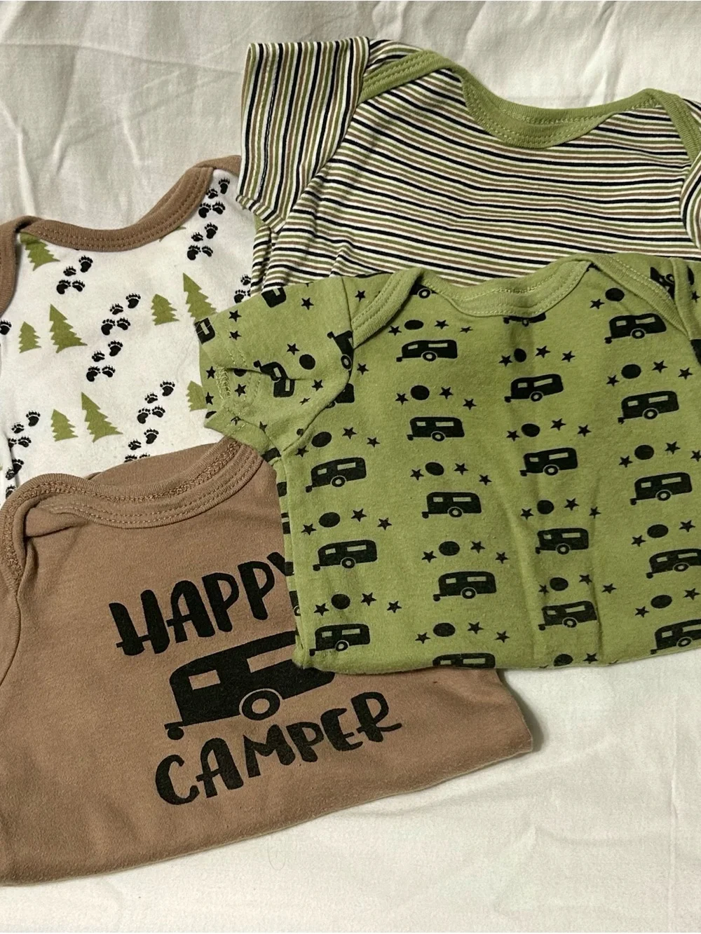 9-12 Month Baby Bodysuit Set - Green & Brown Camper Prints 4 Pieces